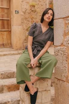 Elisa linen wrap top in Charcoal via AmourLinen