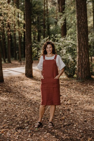 Jade linen apron dress in Terracotta from AmourLinen