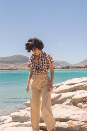 Oulu long linen pants in Mustard from AmourLinen