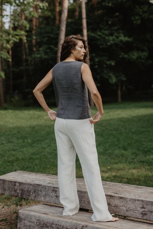 Linen button top Tunis in Charcoal | sale from AmourLinen