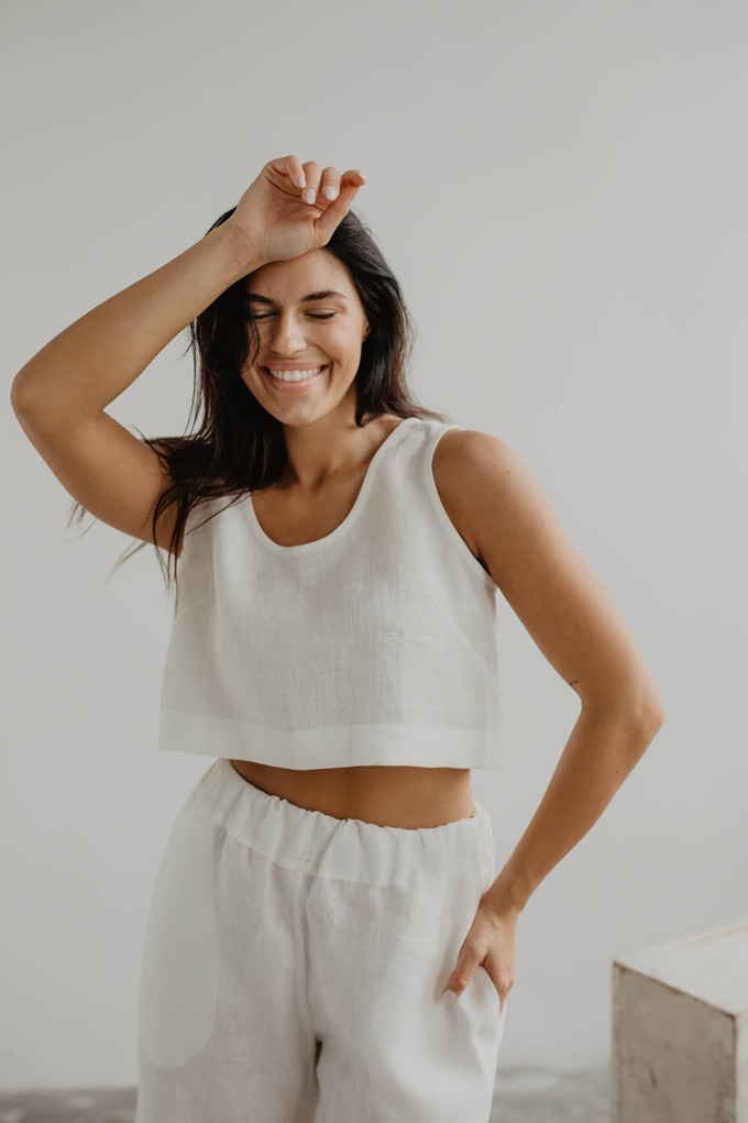 Pippa sleeveless linen crop top in White from AmourLinen Pippa sleeveless linen crop top in White from AmourLinen