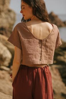 Lisa linen crop top in Rosy Brown via AmourLinen