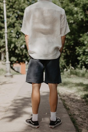 Magnus oversized short sleeve linen shirt in White from AmourLinen