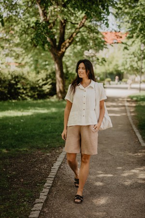 Matilda long linen shorts in Rosy Brown from AmourLinen