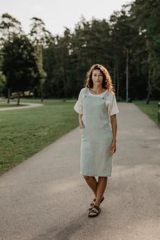 Linen apron dress JADE in Sage Green | sale via AmourLinen