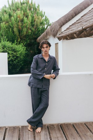 Oliver linen loungewear set in Charcoal from AmourLinen