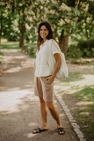 Matilda long linen shorts in Rosy Brown from AmourLinen