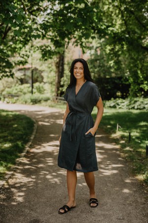 Olivia linen wrap dress in Charcoal from AmourLinen