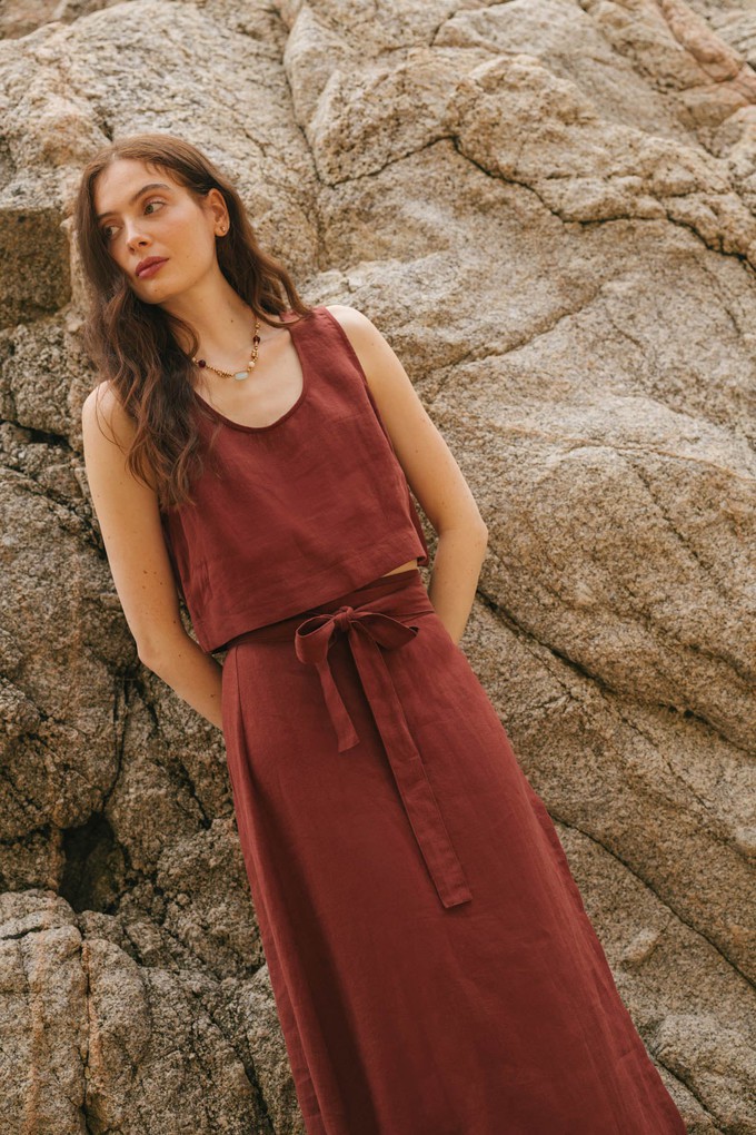 Pippa sleeveless linen crop top in Terracotta from AmourLinen