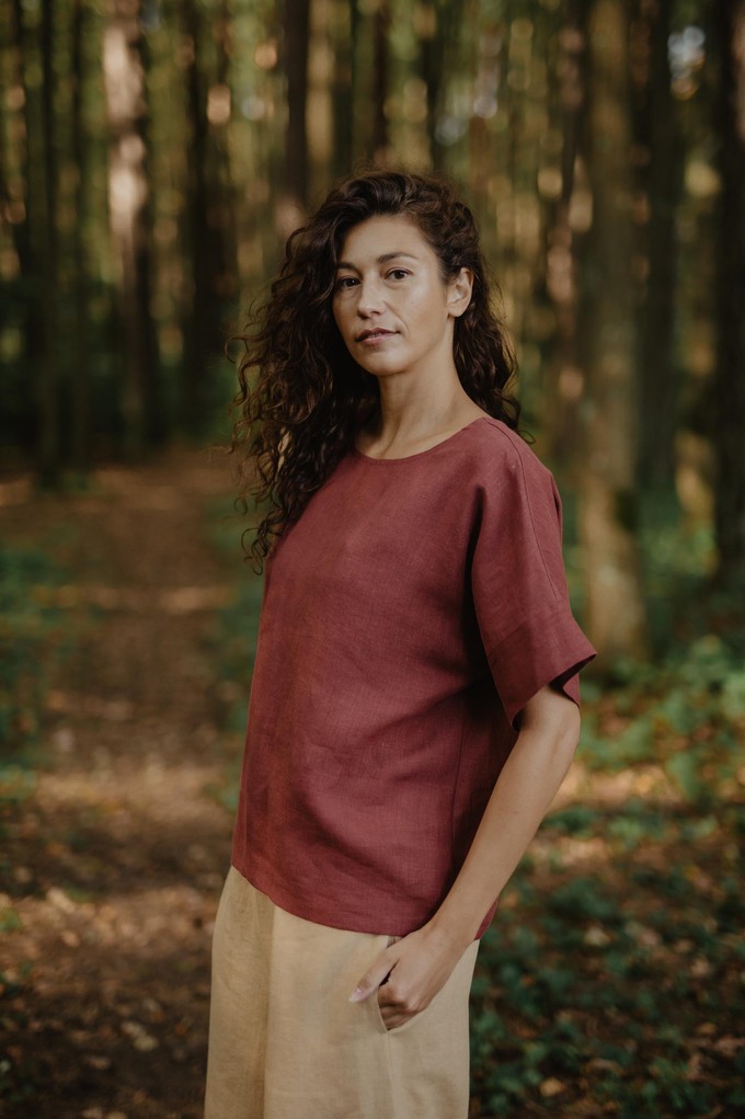 Porto oversized linen top in Terracotta from AmourLinen