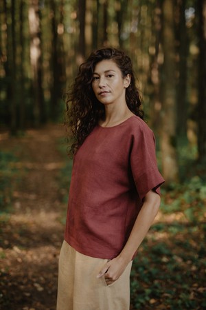 Porto oversized linen top in Terracotta from AmourLinen