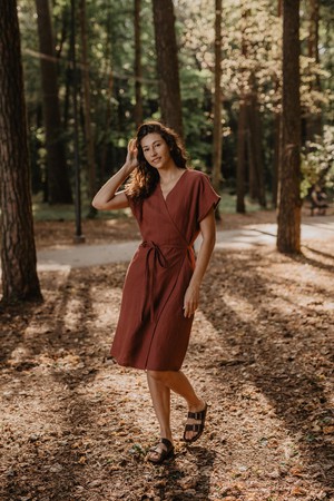 Rome linen wrap dress in Terracotta from AmourLinen