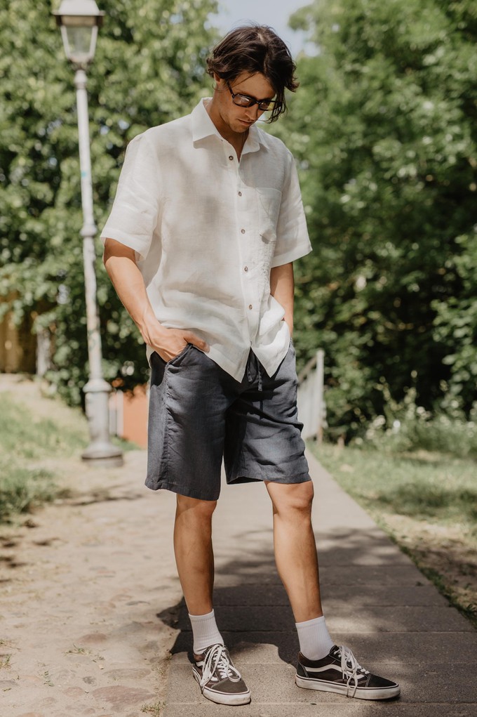 Magnus oversized short sleeve linen shirt in White from AmourLinen