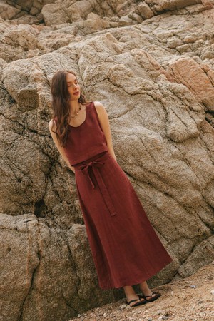 Pippa sleeveless linen crop top in Terracotta from AmourLinen