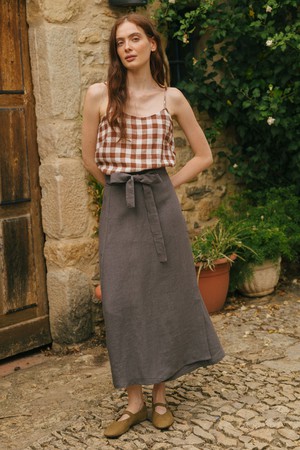 Iris linen wrap skirt in Charcoal from AmourLinen
