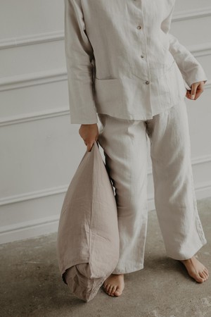 Snooze long sleeve linen pajama set in Cream from AmourLinen