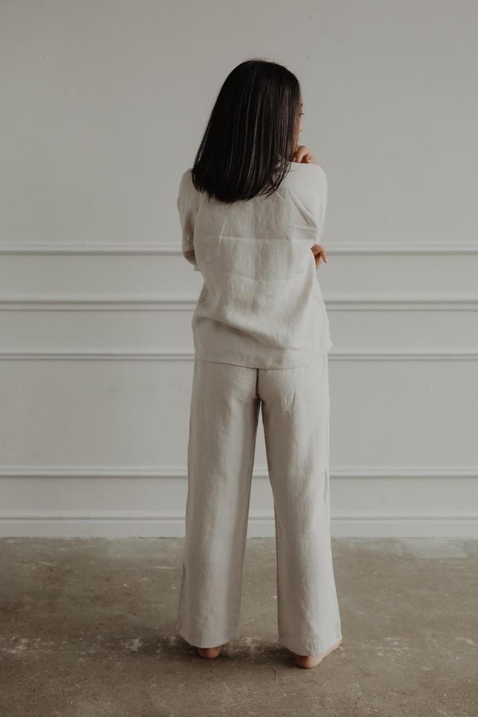 Snooze long sleeve linen pajama set in Cream from AmourLinen