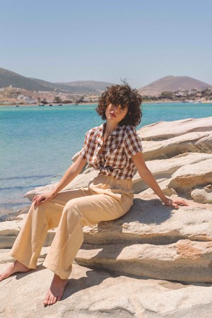 Oulu long linen pants in Mustard from AmourLinen