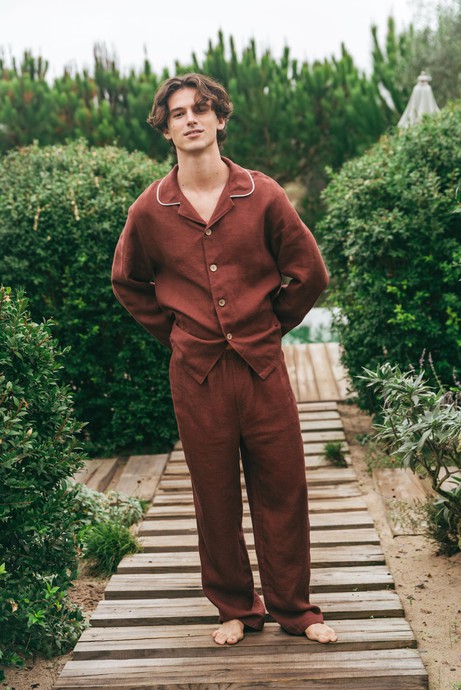 Harry linen pajama set in Terracota from AmourLinen
