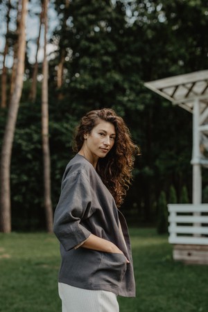 Linen oversized jacket Kyiv in Sage Green | sale from AmourLinen