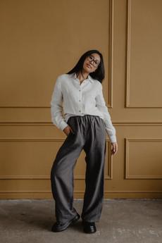 Oulu long linen pants in Charcoal via AmourLinen