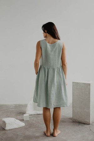 Hazel linen sleeveless summer dress in Sage Green from AmourLinen