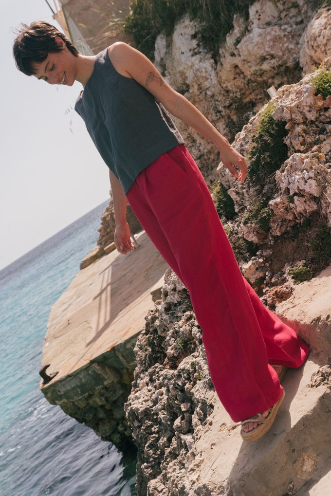 Lydia classic wide linen pants in Viva Magenta from AmourLinen