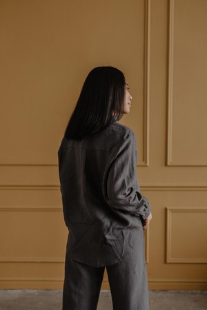 Odense casual linen shirt in Charcoal from AmourLinen