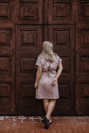 Rome linen wrap dress in Dusty Rose from AmourLinen