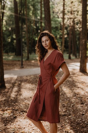 Rome linen wrap dress in Terracotta from AmourLinen