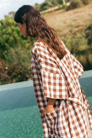 MIDNIGHT bathrobe in Mocha Gingham from AmourLinen