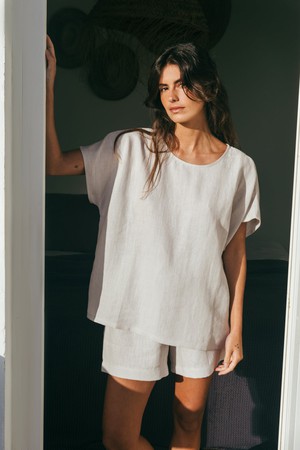 Cloud Nine short sleeve linen pajama set in Cream from AmourLinen