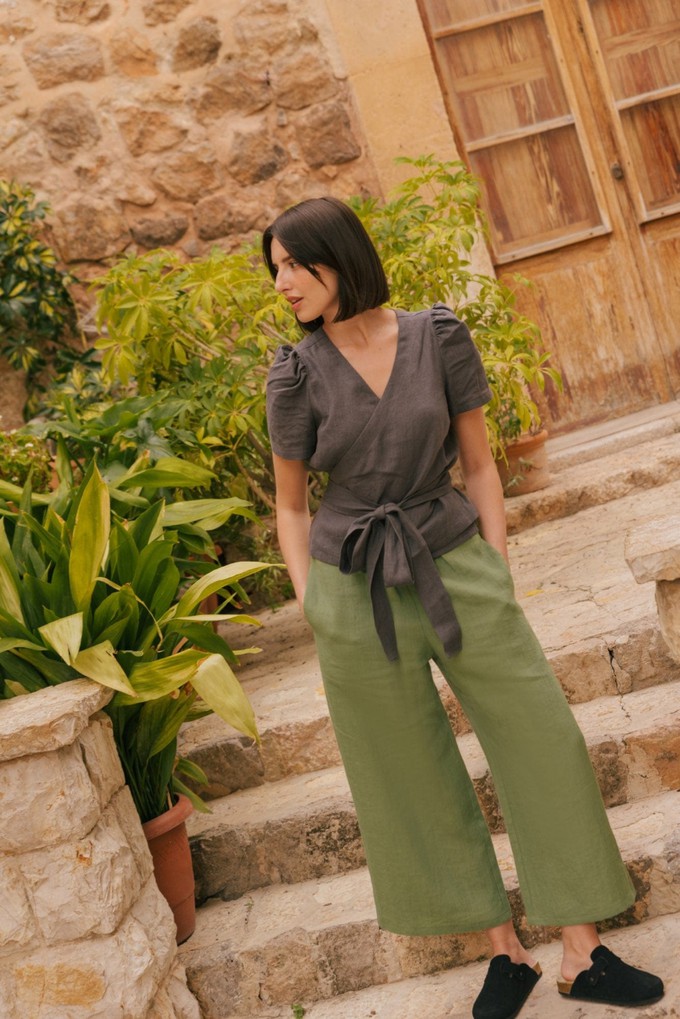 Elisa linen wrap top in Charcoal from AmourLinen