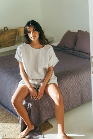 Cloud Nine short sleeve linen pajama set in Cream from AmourLinen
