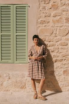 Daphne linen dress | Green Gingham | size L via AmourLinen