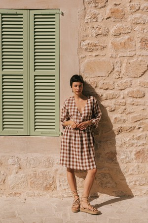 Daphne linen dress | Green Gingham | size L from AmourLinen