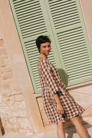 Daphne linen dress | Green Gingham | size L from AmourLinen