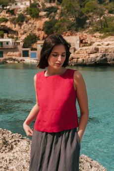 Lucia classic sleeveless linen top in Viva Magenta via AmourLinen