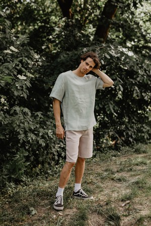 Atlas oversized linen top in Sage Green from AmourLinen