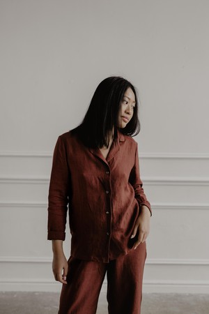Nightly long sleeve pajama set in Terracotta from AmourLinen