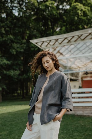 Linen oversized jacket Kyiv in Sage Green | sale from AmourLinen