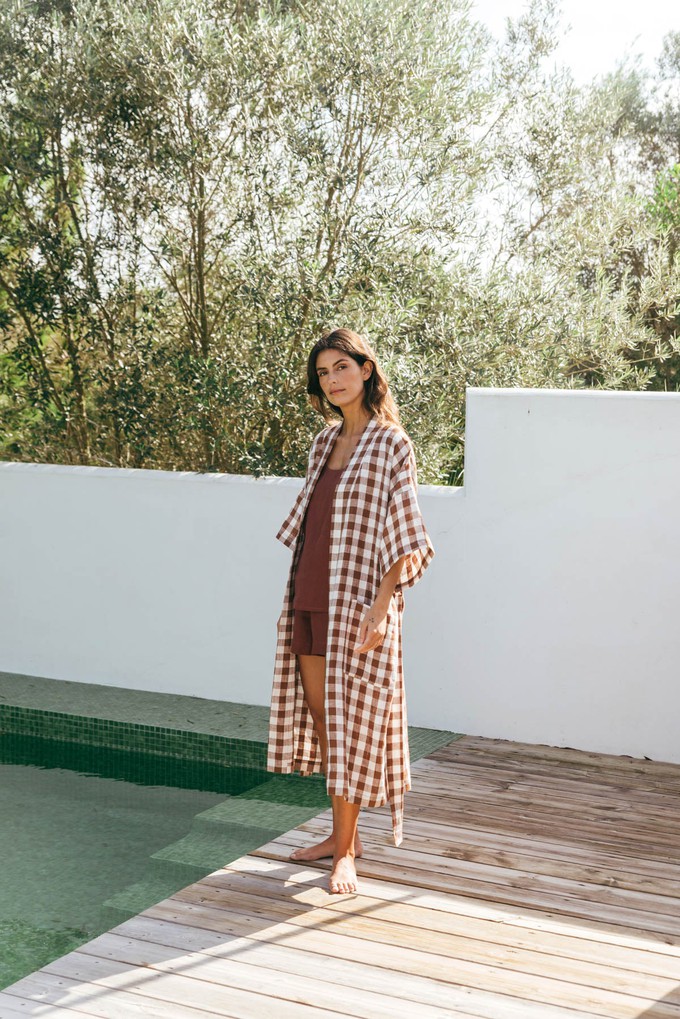 MIDNIGHT bathrobe in Mocha Gingham from AmourLinen