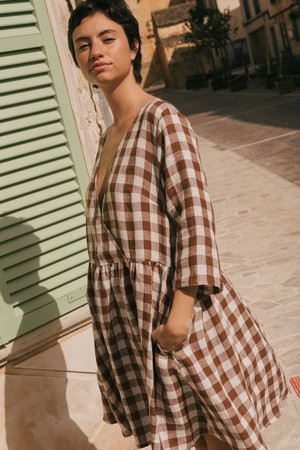 Daphne linen dress | Green Gingham | size L from AmourLinen