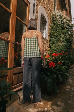 Hilo sleeveless linen top in Green Gingham from AmourLinen