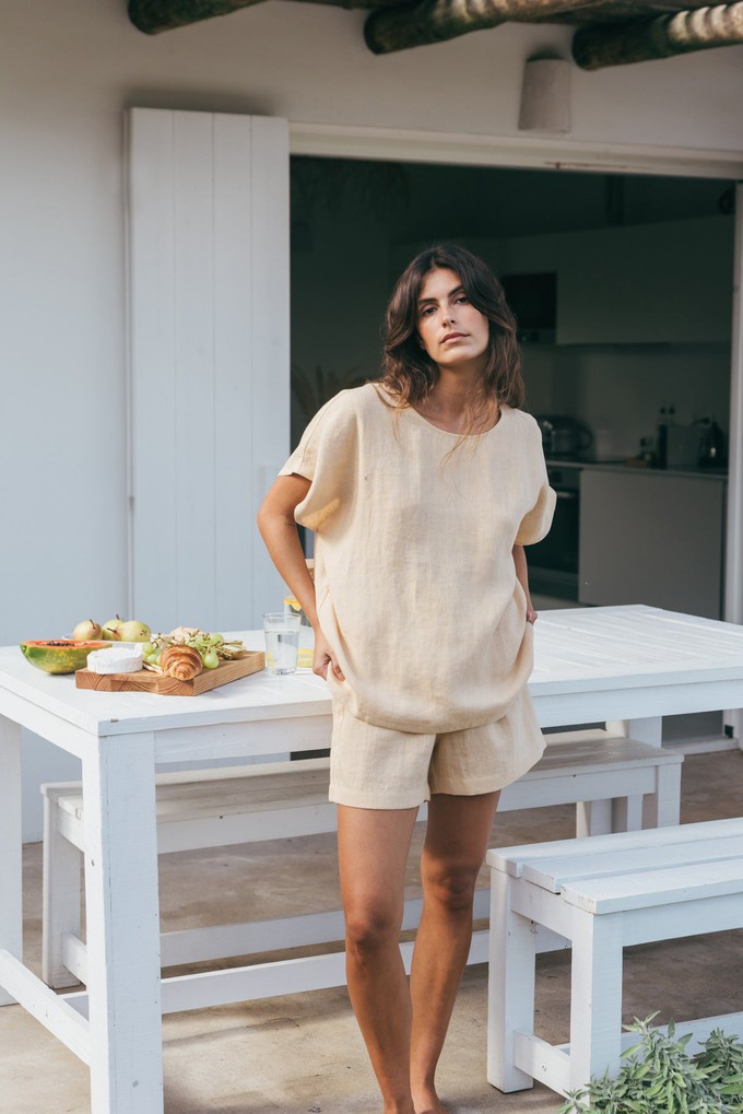 Cloud Nine short sleeve linen pajama set in Mustard from AmourLinen