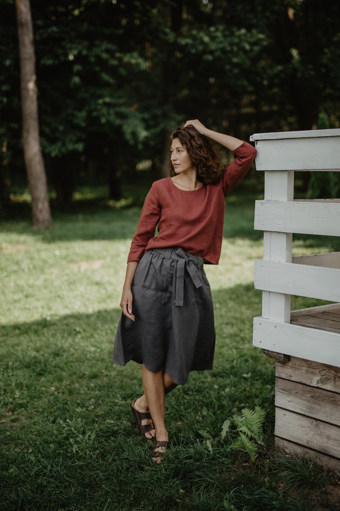 Riga 3/4 sleeves linen top in Terracotta from AmourLinen