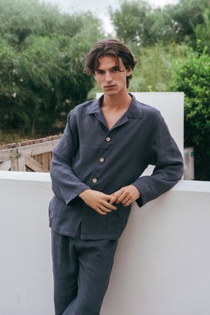 Oliver linen loungewear set in Charcoal from AmourLinen