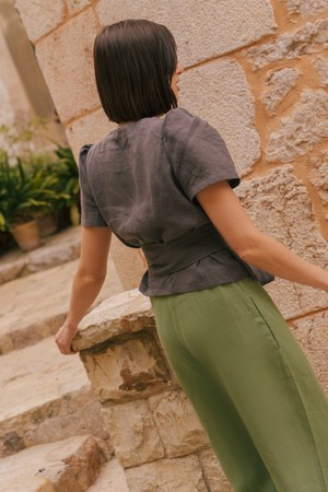 Elisa linen wrap top in Charcoal from AmourLinen