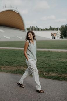 Malmo straight linen pants in White via AmourLinen