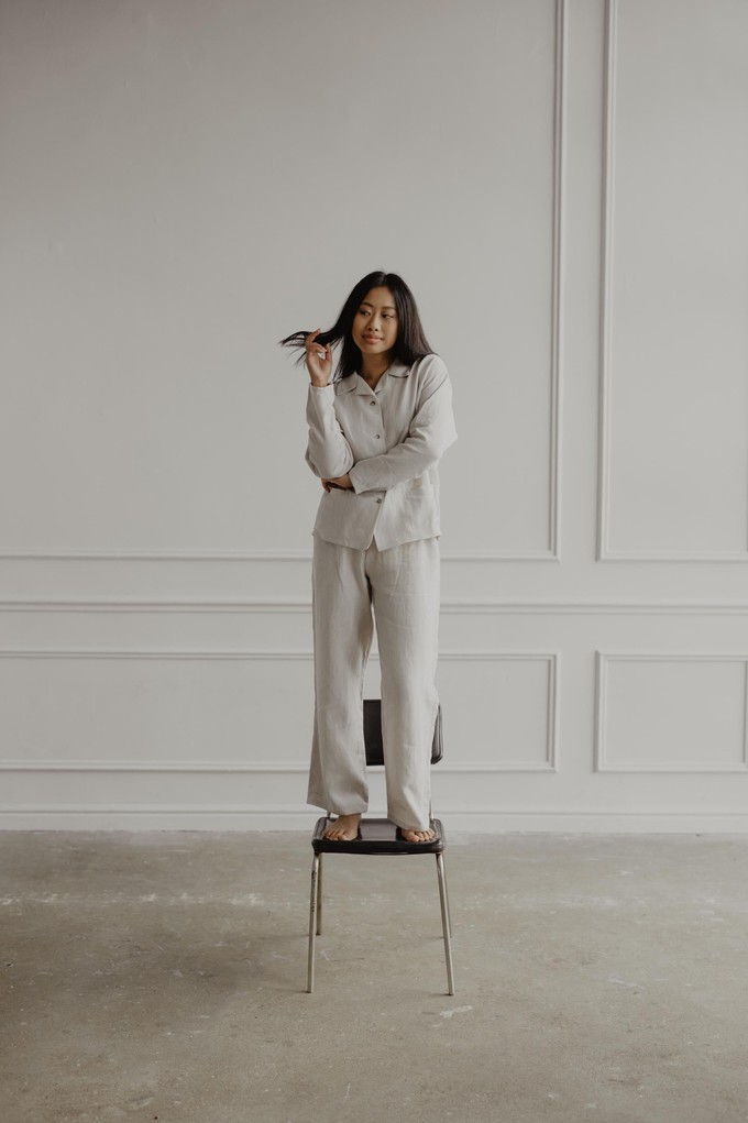 Snooze long sleeve linen pajama set in Cream from AmourLinen